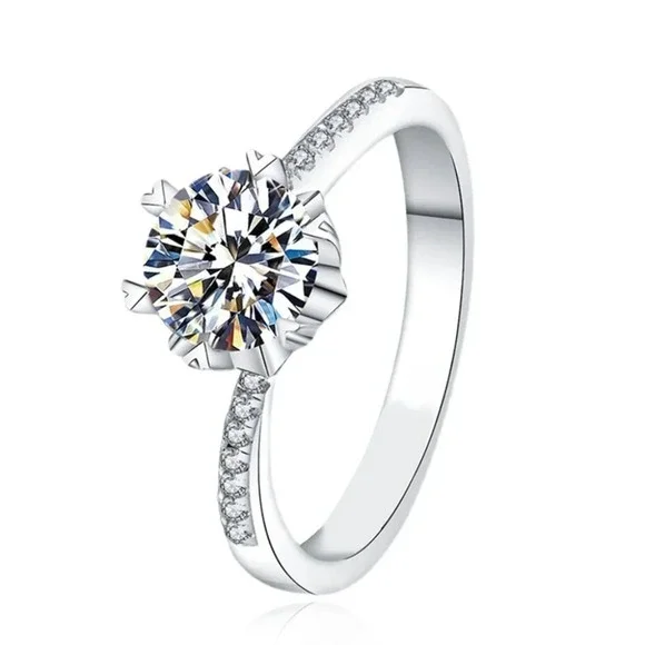💥NEW MOISSANITE SILVER ROUND TWISTED BIG FLOWER SOLITAIRE ENGAGEMENT RING, K758 - Picture 6 of 7